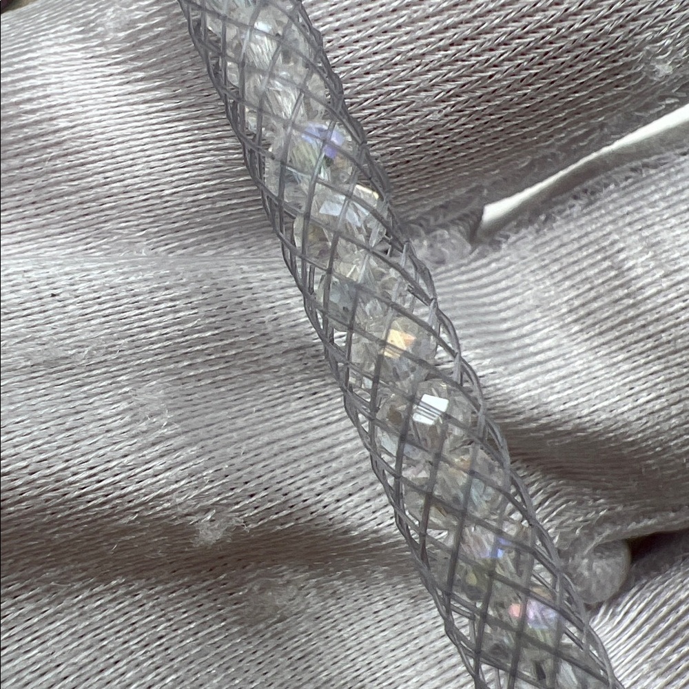 Elegant Drusy, Titanium & Rose Quartz Iridescent Crystal Mesh Tube Necklace NIB - Picture 10 of 17